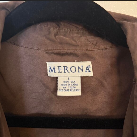 Silky brown button down - Picture 2 of 3